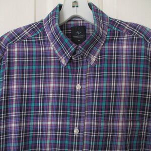 Tailorbyrd Mens L/S Purple Cotton Plaid Button Down Dress Shirt- Size 15/32 or M
